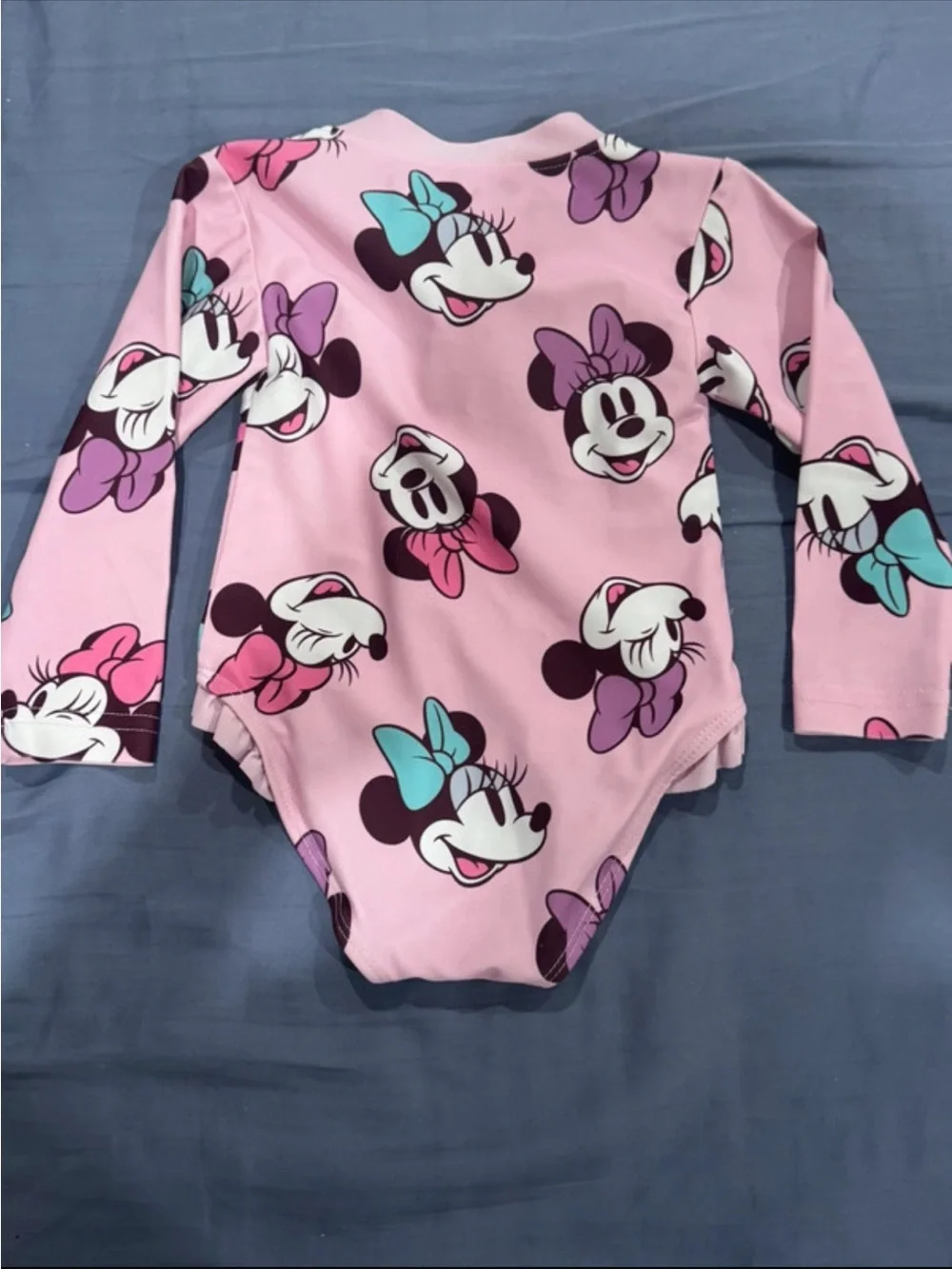 Carter's Pink Minnie Mouse Long-Sleeve One-Piece Swimsuit with Teal Bow Accents